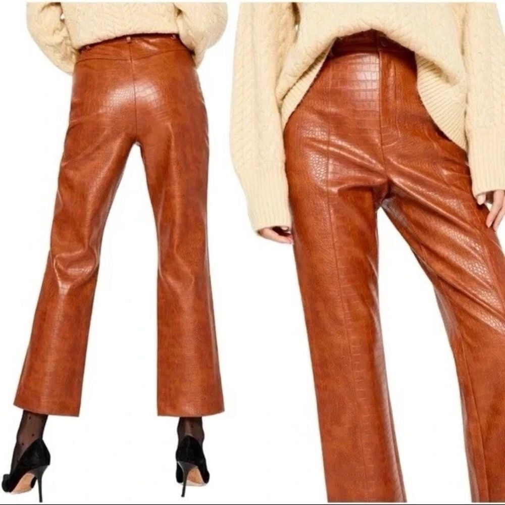 Bardot Croc Faux Leather High Rise Boot Cut Pants